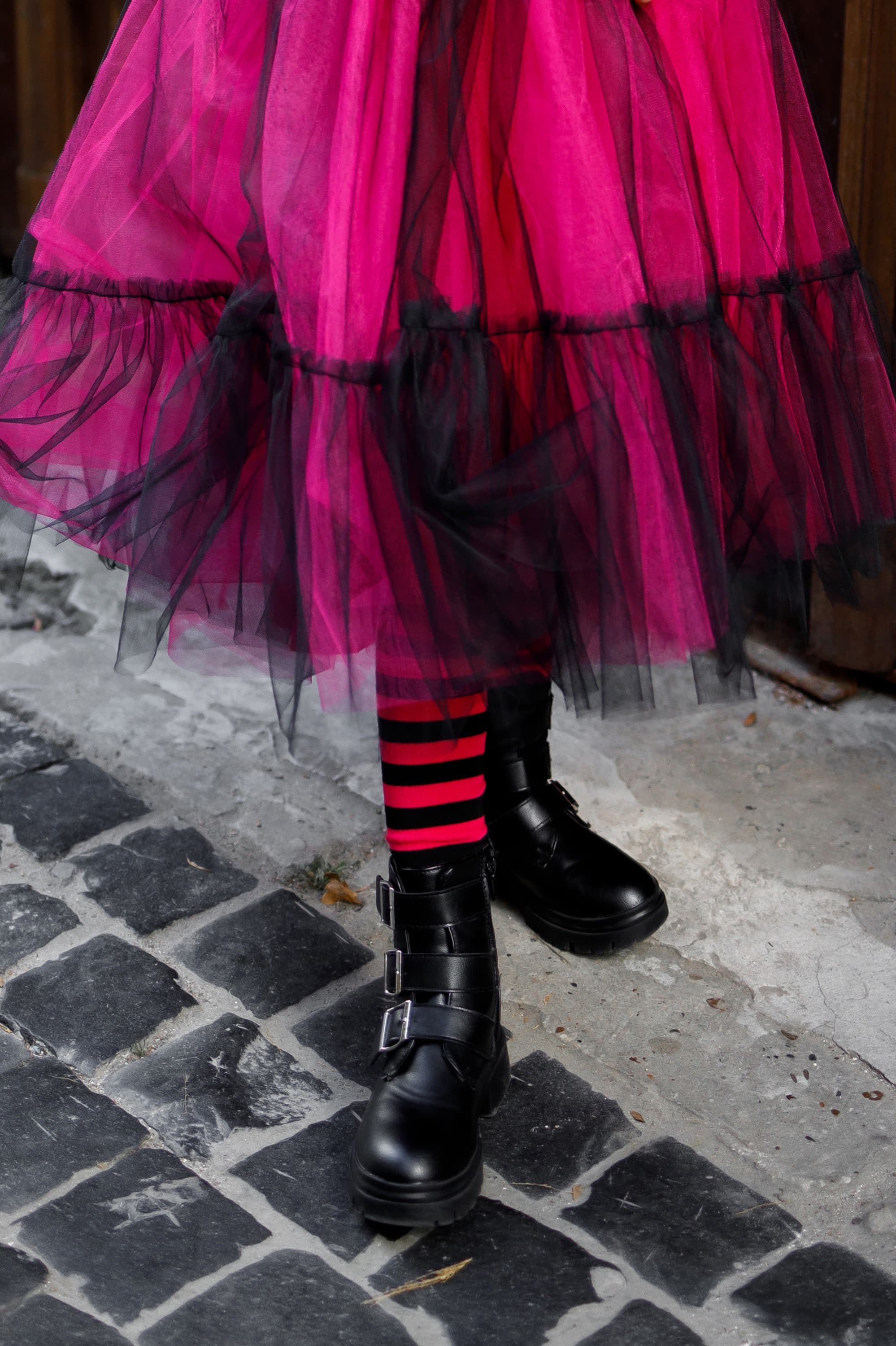 Гетри в малиново-чорну смужку