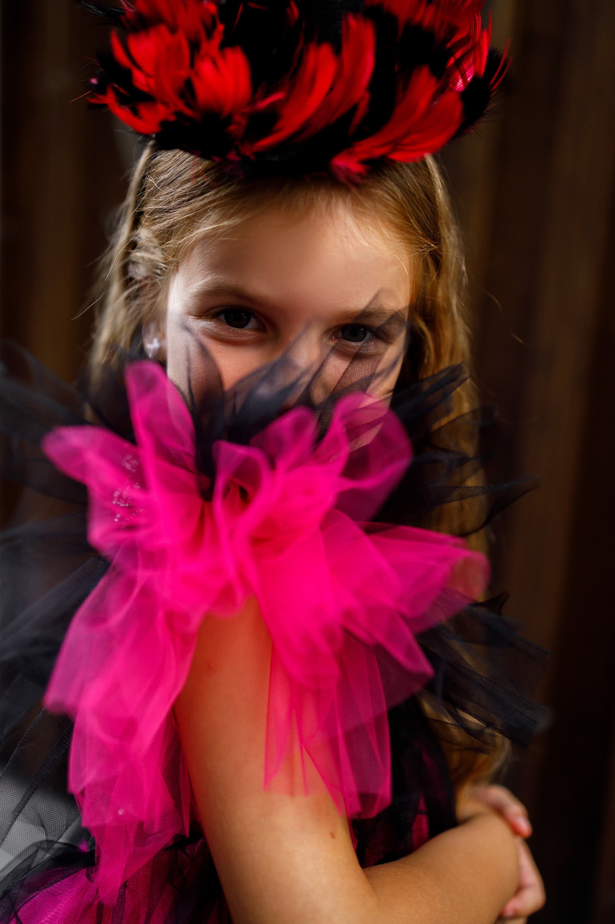 Обруч "Капелюшок з малиновим пір'ям"